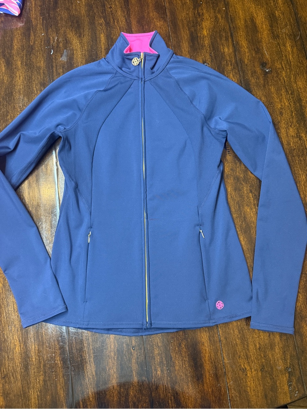 Lilly Pulitzer Luxletic Navy Zip-Up Jacket with Pink Accent - XS